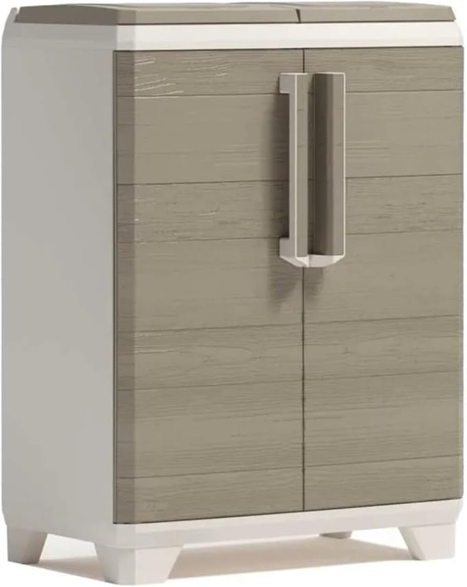 Keter Split Premium - Afvalscheidingskast - 2 x 110 L - Hout Effect - Beige / Bruin