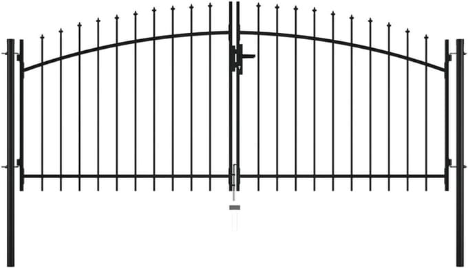 Dubbele Tuinpoort - Metalen Hek - Perceel Afscheiden - Speerpunten Design - 300 x 150 cm - Zwart