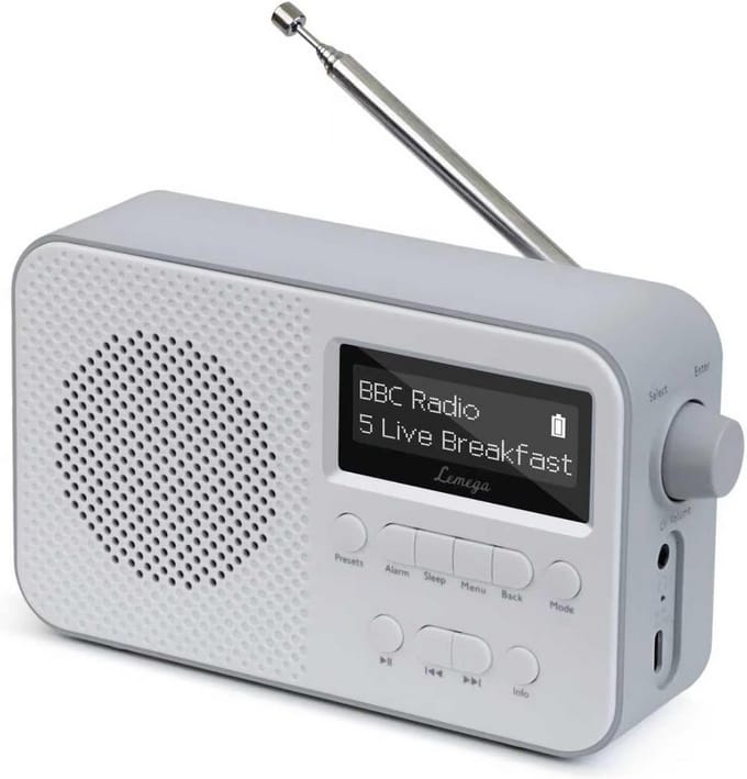 Draagbare Digitale DAB/DAB+ en FM Radio met Bluetooth, Dubbele Wekker en Oplaadbare Batterij