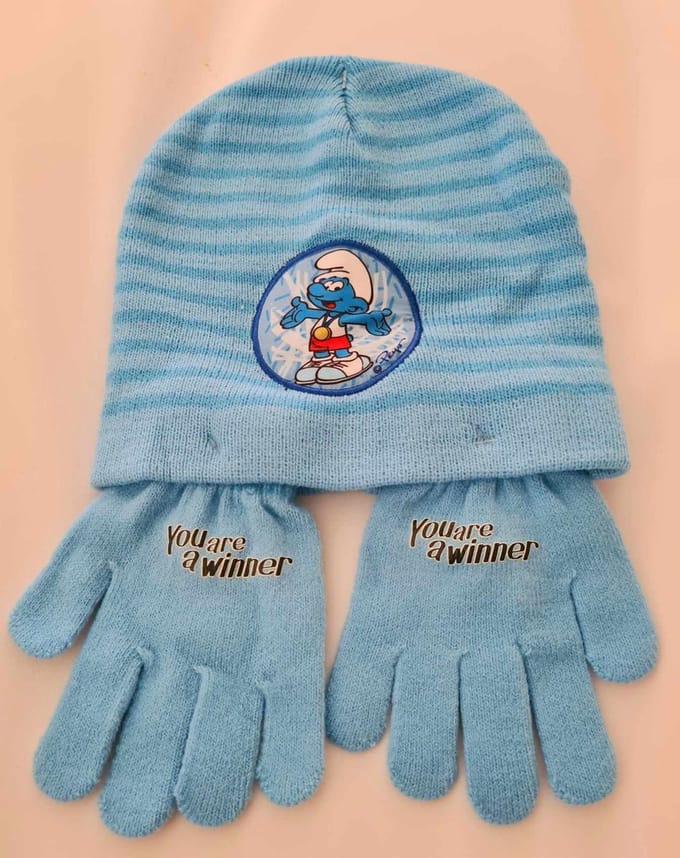 Smurfs winterset Muts Acryl Blauw met stripen 2-delig One-size perfect cadeau