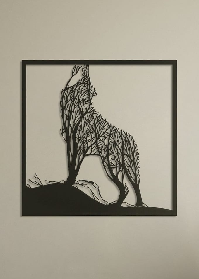 Wanddecoratie dieren | Wolf van takken - M (40x40cm)