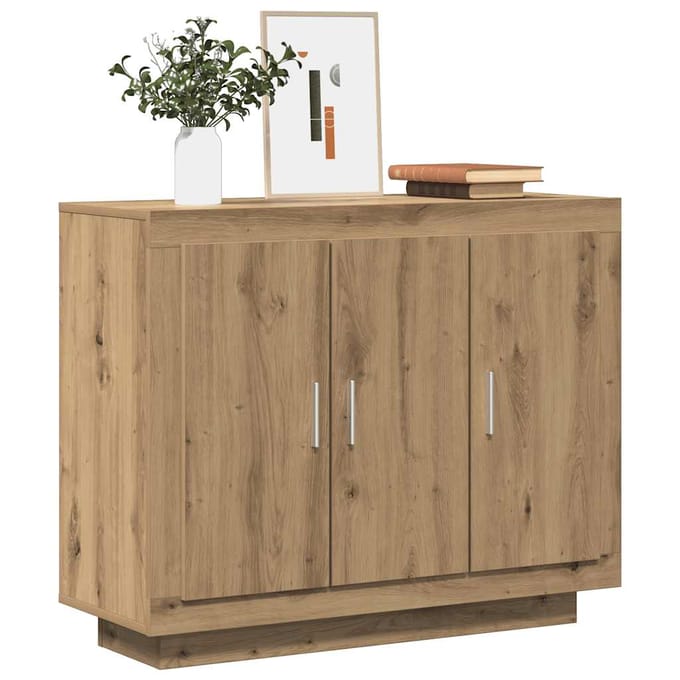 vidaXL - Dressoir - 92x35x75 - cm - bewerkt - hout - artisanaal - eikenkleur