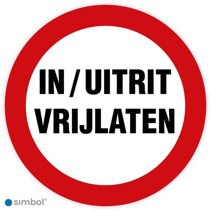 Simbol® - Stickers In/Uitrit vrijlaten - Formaat ø 20 cm.