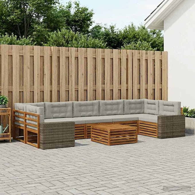 vidaXL - Buiten - bank - set - 8 - st - Naturel - en - lichtgrijs - 79 - x - 79 - x - 37 - cm