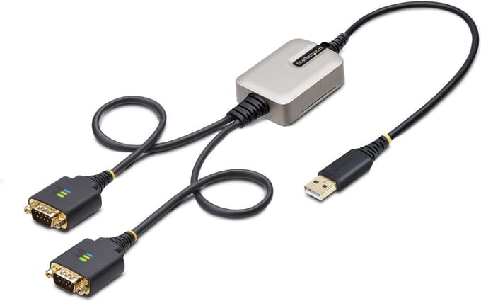 StarTech.com 60cm 2-Port USB naar Seriëel Adapter Kabel, COM Retention, Verwisselbare DB9 Schroeven/Moeren, USB-A naar RS232 DB9 Converter, FTDI IC, ESD Bescherming, Windows/macOS/ChromeOS/Linux