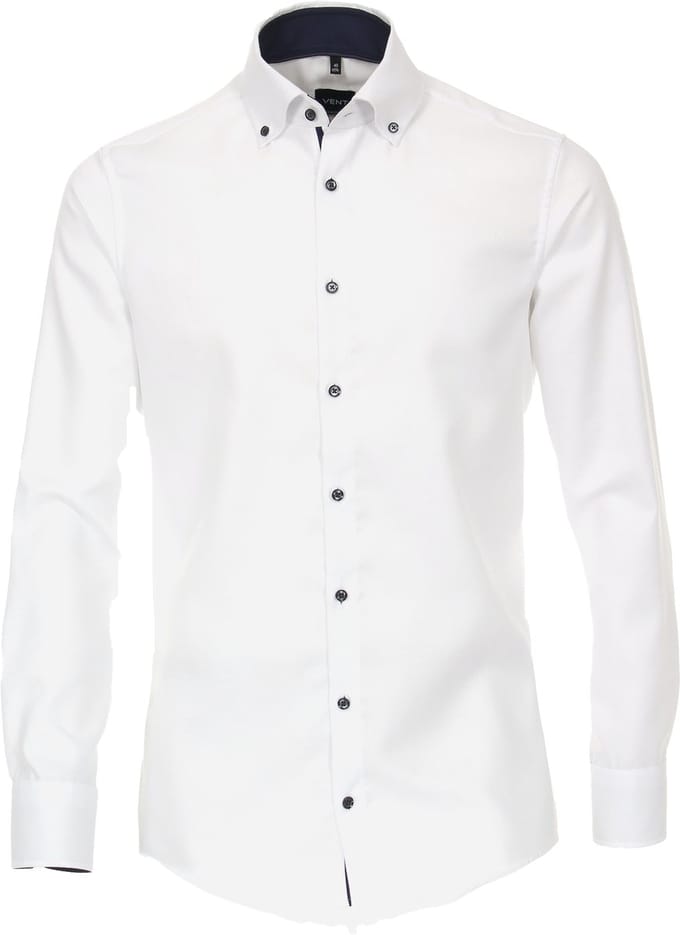 VENTI modern fit overhemd - dobby - wit - Strijkvriendelijk - Boordmaat: 46