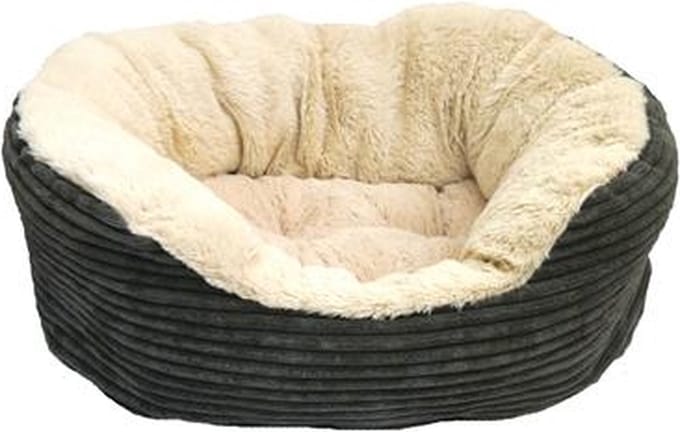 Luxe Hondenmand Ovaal Jumbo | Grijs Corduroy & Crème Pluche