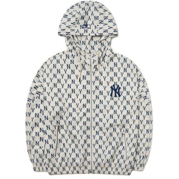 Veste MLB Basic Logo New York Yankees Imprimé All Over Coupe Ample Veste Unisexe Crème 3AWJM0121-50CRS S white