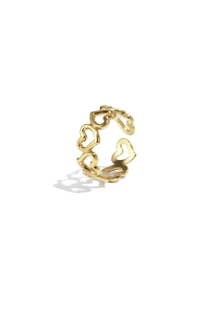 Goudkleurige ring met open hartjes – verstelbaar – minimalistisch design- one size- Yehwang