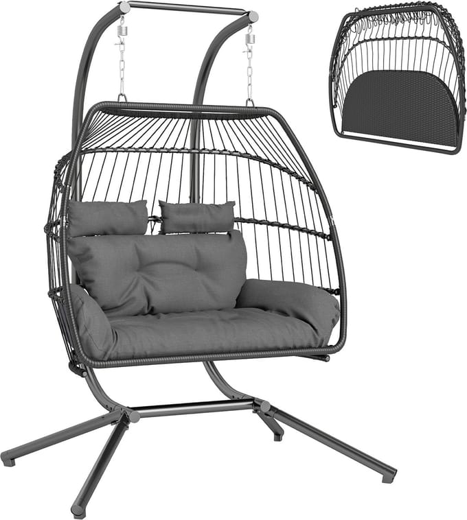 Outsunny-Rattan Hängesessel-Stahl, PE-Rattan-170L x 100B x 185H cm-Dunkelgrau