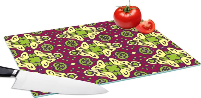Glazen Snijplank - 39x28 - Patroon - Versiering - Groen - Snijplanken Glas