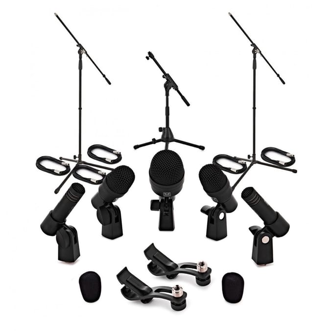 SubZero Complete 5 Piece Drum Microphone Pack with Stands & Cables