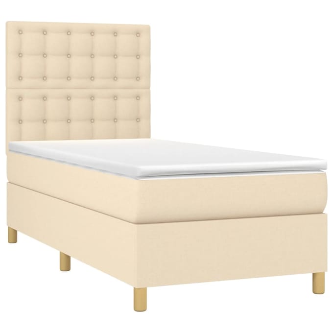 vidaXL - Boxspring - met - matras - en - LED - stof - crèmekleurig - 80x200 - cm
