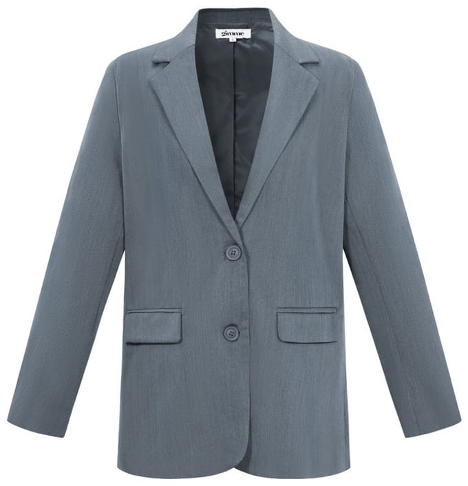 Comfortabele Geweven Polyester Dames Blazer met Letters Grafisch Motief - Grijs - Maat L