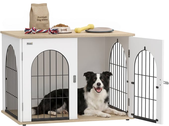 PawHut Hondenbench - Spaanplaat, Metaal - 80 x 56 x 59 cm - Wit