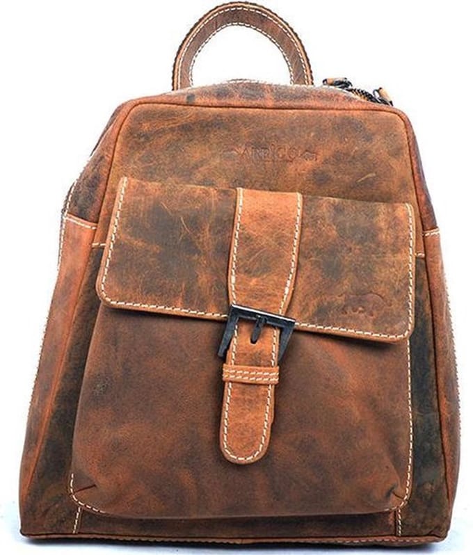 Rugtas Van Hip Cognac Buffelleer, Deze Compacte Rugzak Heeft Verstelbare Schouderriemen En Een Lus