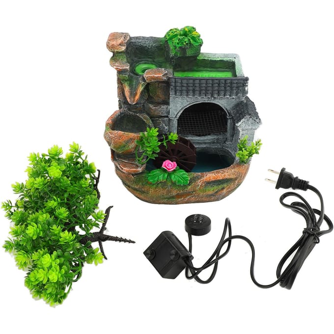 Binnen Waterval Tafelblad Fontein Rotsen Waterplanten Waterrad Tafelblad Fontein Decoratie voor black