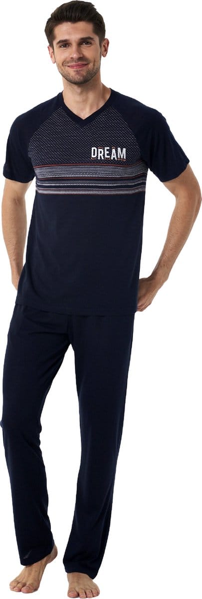 Feyza - Heren Pyjama Set, Korte Mouwen, Donkerblauw - S