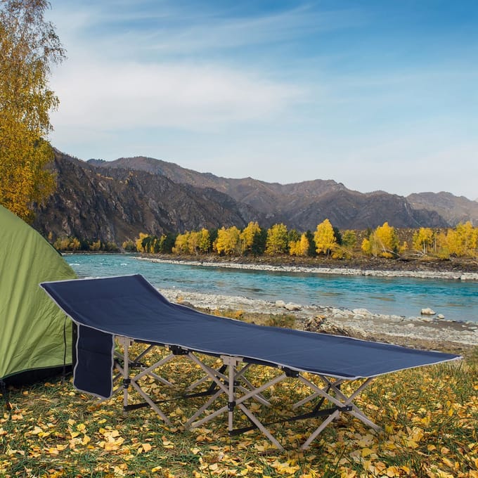 REDOM Veldbed - Opvouwbaar - Met Draagtas - Stalen Frame - Polyester - Blauw - 190 X 68 X 52 Cm