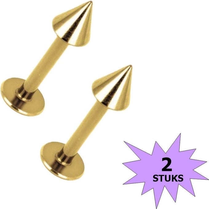 Fako Bijoux® - Labret Piercing - Spike - 3mm - Goudkleurig - 2 Stuks