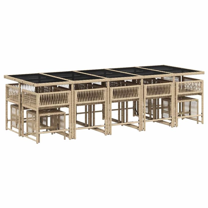 vidaXL - 15-delige - Tuinset - met - kussens - poly - rattan - gemengd - beige