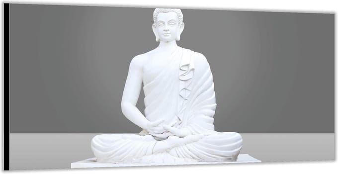 KuijsFotoprint - Schilderij - Witte Buddha - Wit En Grijs - 100 X 200 Cm