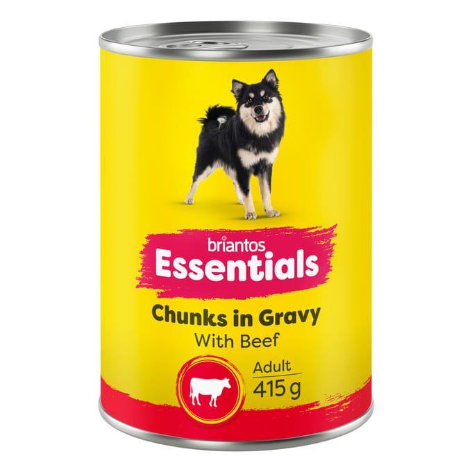 12x415g briantos Essentials Chunks in Gravy Rund Hondenvoer nat