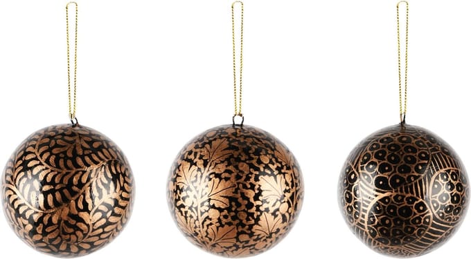 Dekoratief | Hanger bal, goud/zwart, karton, 7x7x7cm, set van 3 stuks | A248191