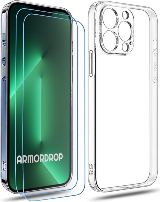 ArmorDrop Transparant Hoesje Inclusief 2x Screenprotector Geschikt Voor iPhone 13 Pro