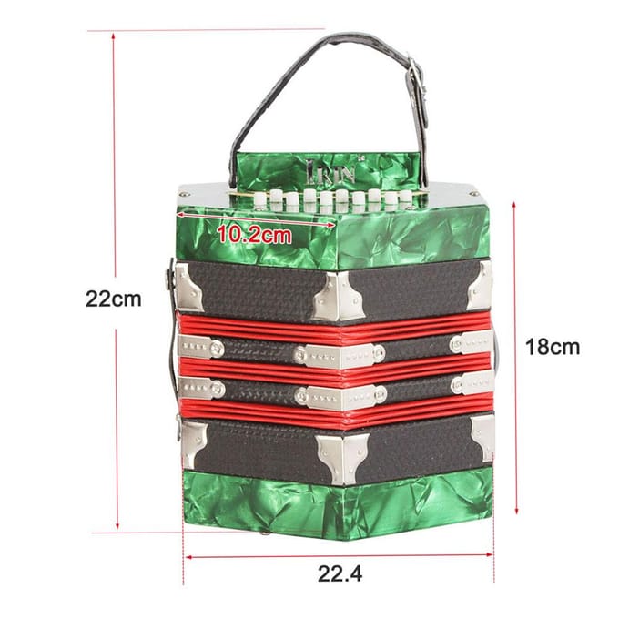 Concertina-accordeon, Anglo-stijl met 20 knoppen en 40 rieten, met draagtas groen