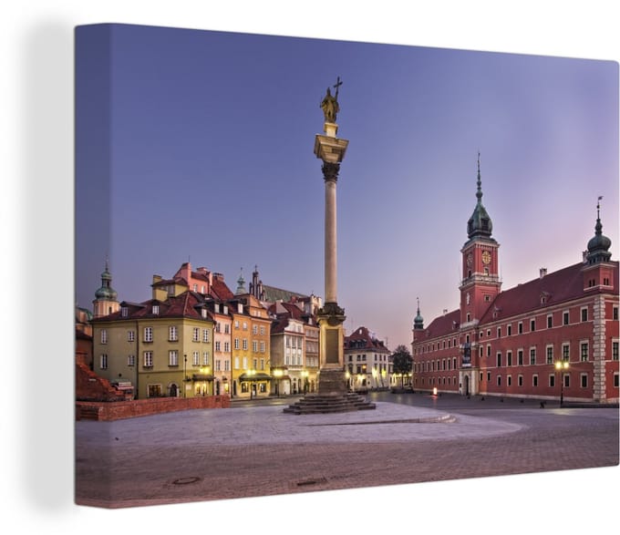 Canvas Schilderij Warschau - Kasteel - Plein - 120x80 cm - Wanddecoratie