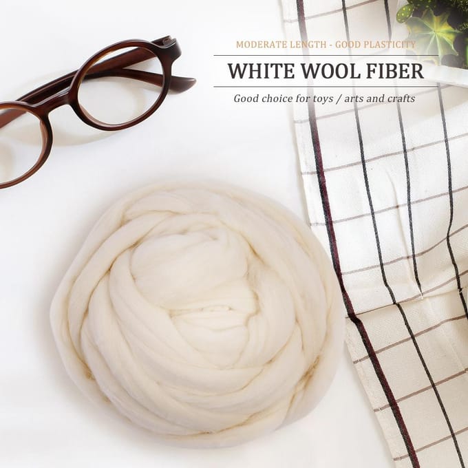 1kg Natuurlijke Milieuvriendelijke Puur Witte Warme Wol Vlasvezel (60S) white