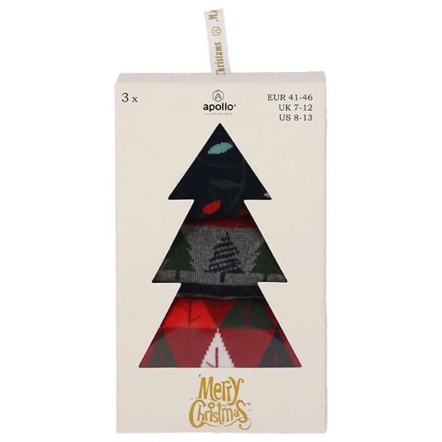Apollo Heren Kerstsokken Giftbox 3-Pack Print - Maat 41/46