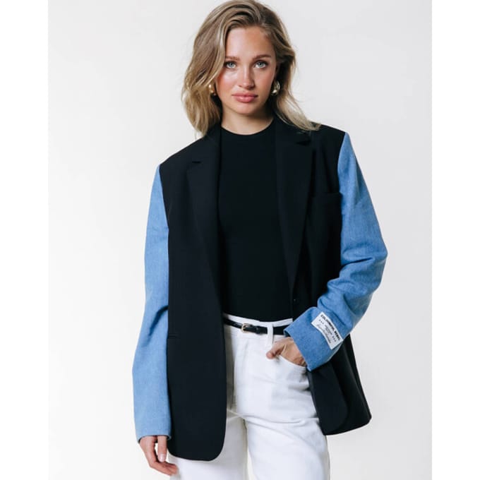 Colourful Rebel Mimmi Denim Contrast Sleeve Single Breasted Blazer