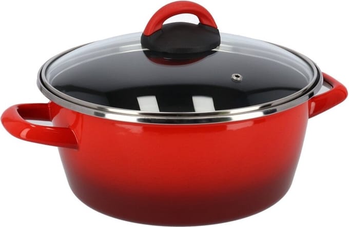 Magefesa Kookpan - met glazen deksel - rood - 24 cm - 8 liter - RVS - koken - soeppan - pannen Cuenca