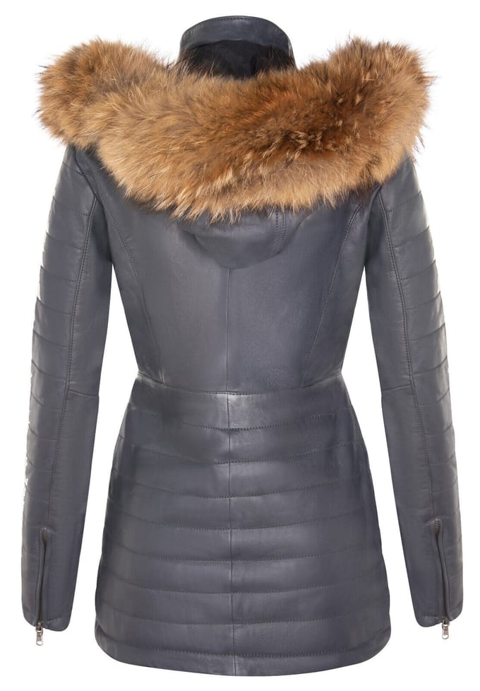 Dames slim fit leren parka-jas met capuchon-Northam