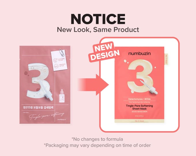 numbuzin - No. 3 Tingle-Pore Softening Sheet Mask Set 5 sheets 2025 Version - 27ml x 5 sheets