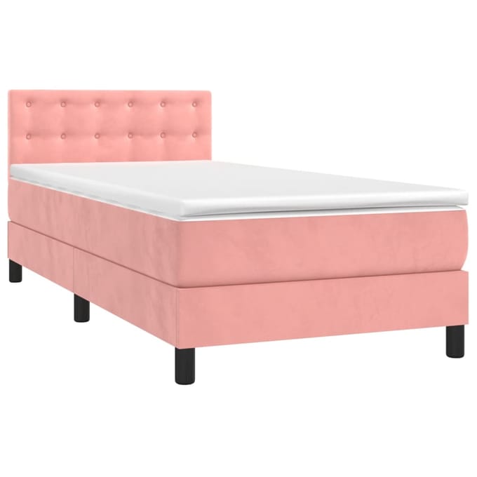 vidaXL - Boxspring - met - matras - en - LED - fluweel - roze - 100x200 - cm