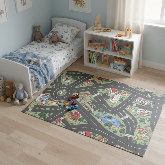 JYG speelmat VINYROUTE 200 x 200 cm - Hygiënisch 3D speelkleed auto