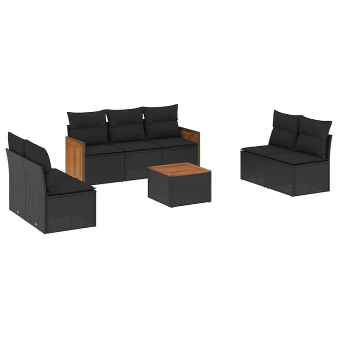 vidaXL - 8-delige - Loungeset - met - kussens - poly - rattan - zwart