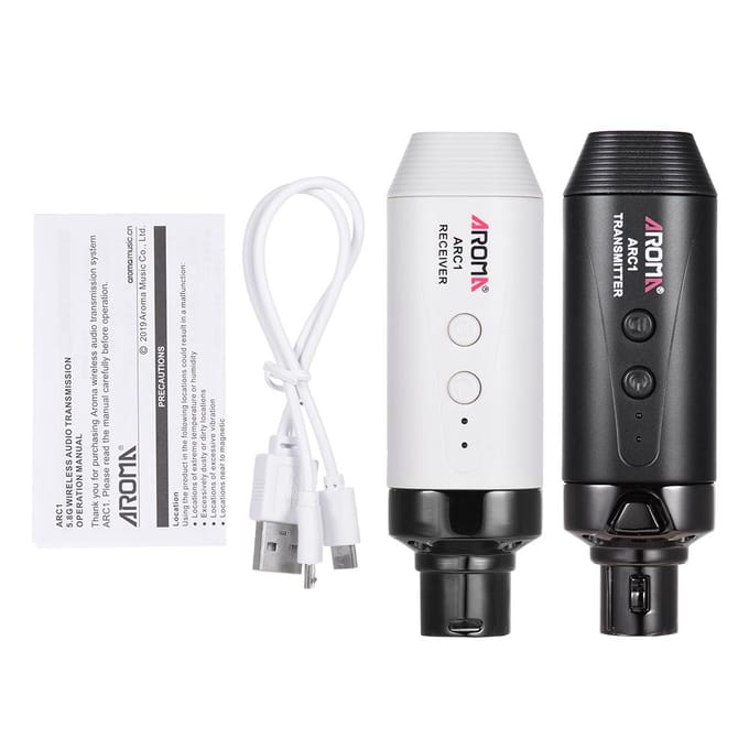 AROMA ARC1 Microfoon Draadloos Transmissiesysteem (Zender & Ontvanger) 4 Kanalen Max. 35m white