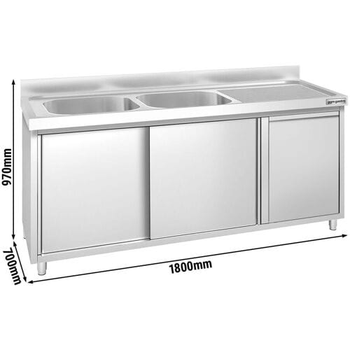 GGM Gastro Spülschrank PREMIUM - 1800x700mm - mit Abfallbehälter & 2 Becken links