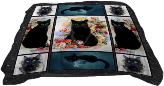Fleece deken – zwarte katten collage – 75×100 cm
