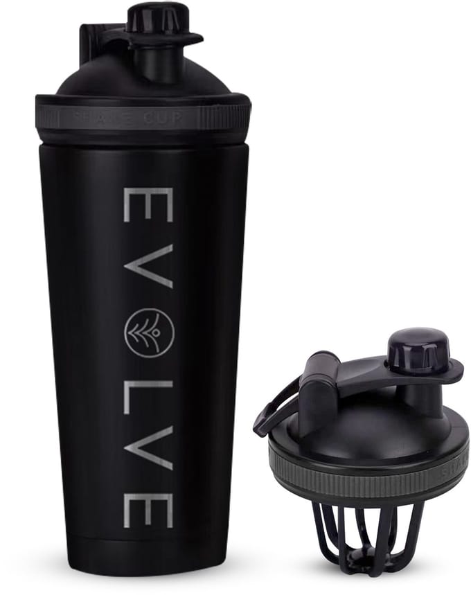 Fit Evolve® RVS Shakebeker - Proteïne Shaker - BPA vrij - 700ml - Mat Zwart