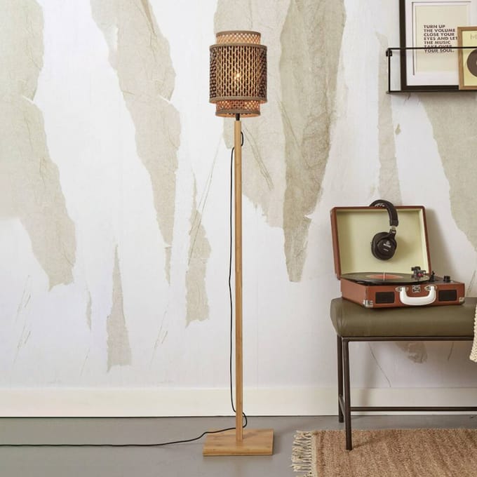 GOOD&MOJO Vloerlamp Bhutan - Bamboe/Zwart - 20x20x135cm - - Staande lampen voor Woonkamer - Slaapkamer