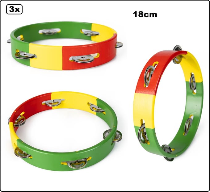 3x Tamboerijn Carnaval hout rood-geel-groen 18cm