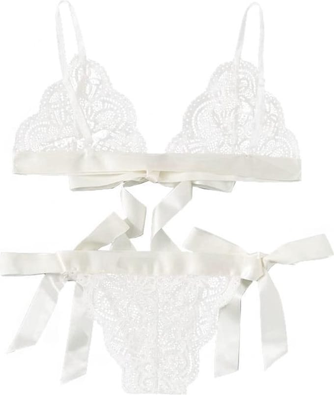 New Age Devi - "Sexy Lingerie Set | Non-Padded Bra | Brazilian | White | Size L"