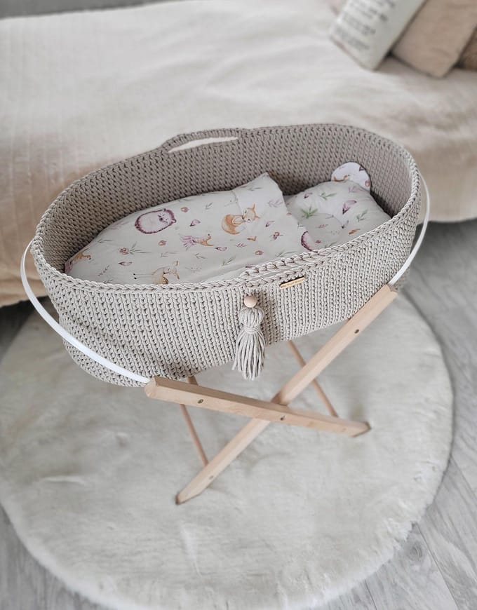 Mozesmand BOHO Handgemaakt katoen met matras - lichtbeige