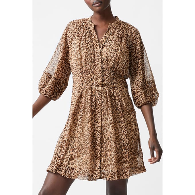 French Connection Leopard Pleat Waist Dress S Camel Größe: 6 | Minikleider Outlet | Damen | Braun