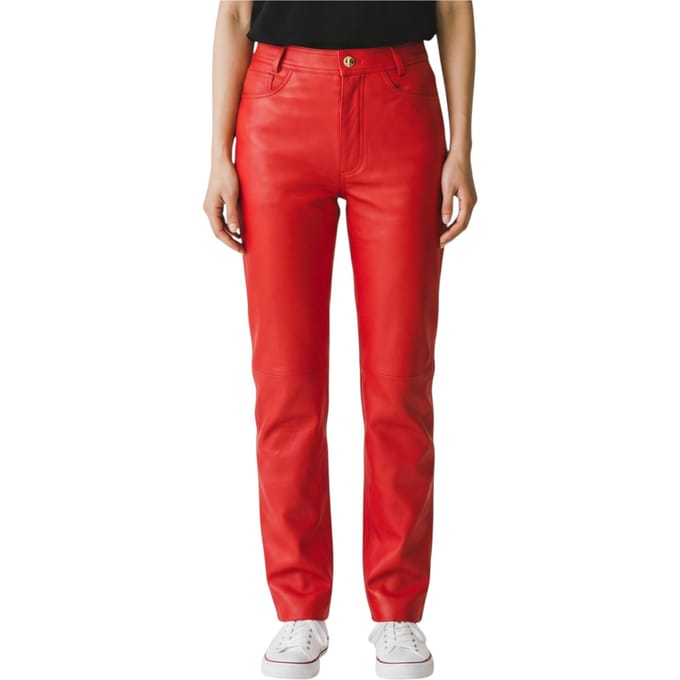 Dames Red Lamb Leather 501 Biker Jeans - Sogndal